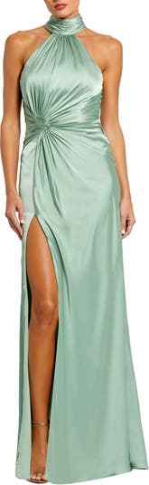 Ieena for Mac Duggal Side Ruched Satin Halter Gown | Nordstrom