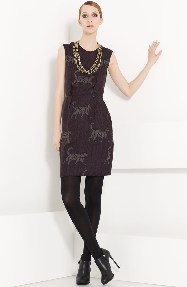 LANVIN Cat & Logo Print Washed Silk Dress, Main, color, PRUNE
