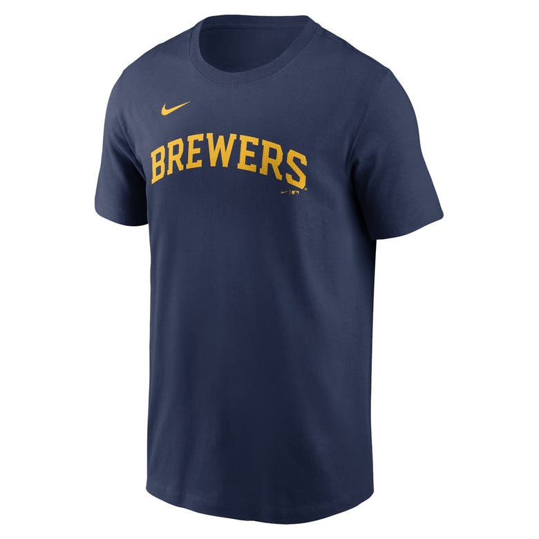 Shop Nike Christian Yelich Navy Milwaukee Brewers Fuse Name & Number T-shirt