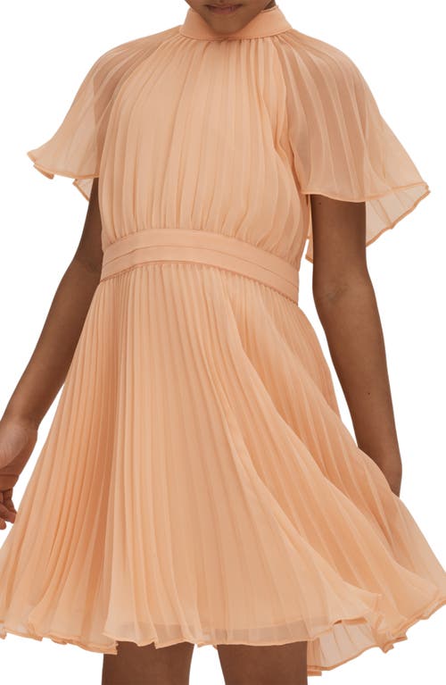 Shop Reiss Kids' Verity Jr. Pleated Flutter Sleeve Dress In Apricot