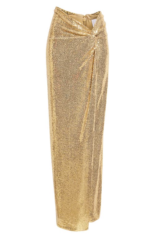 Michael Kors Collection Hand Embroidered Sequin Stretch Jersey Pareo Skirt in Gold Dune at Nordstrom, Size 8