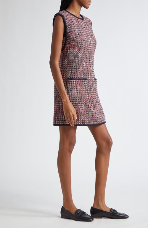 Veronica Beard Ravenna Sleeveless Metallic Cotton Tweed Minidress In Red Blaze/navy Multi
