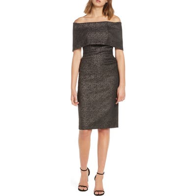 Vince Camuto Off The Shoulder Jacquard Cocktail Dress, Black
