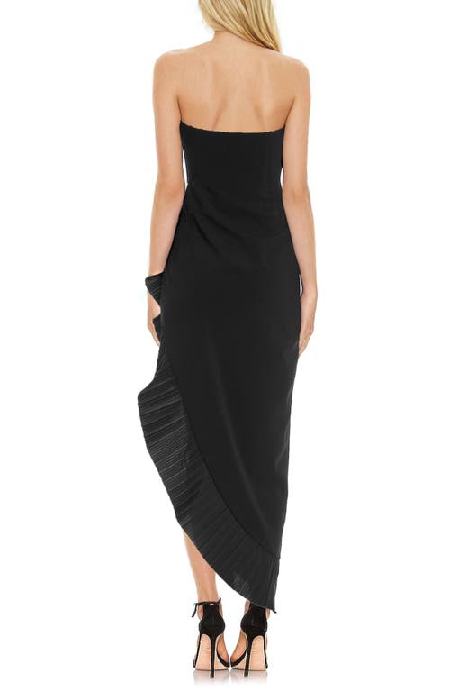 Shop Jewel Badgley Mischka Pleat Detail Strapless High-low Sheath Gown In Black