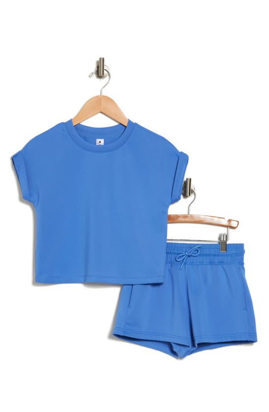 Shop Yogalicious Kids' Farrah Short Sleeve Top & Shorts Set In Granada Sky