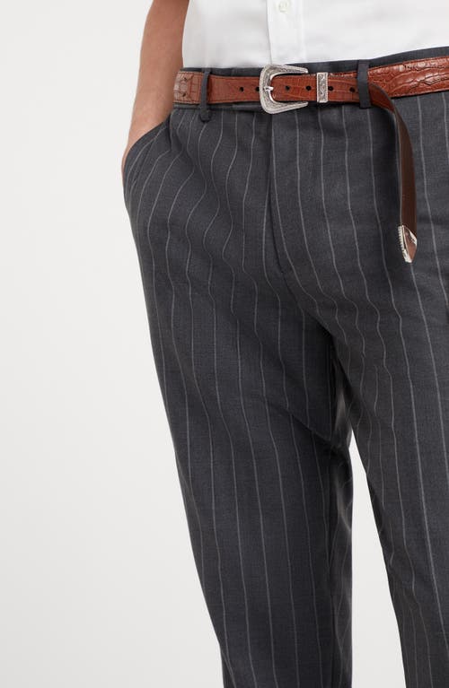 Shop Brunello Cucinelli Super 150s Virgin Wool Wide Chalk Stripe Batavia Formal Fit Trousers In Grey