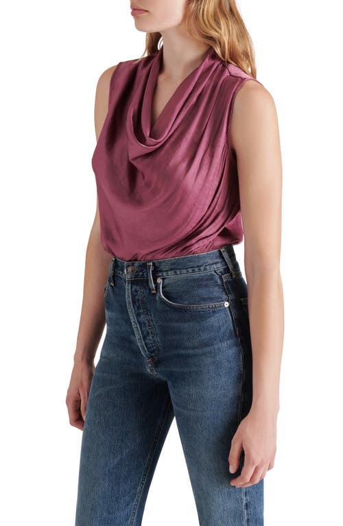 Shop Steve Madden Jayde Cowl Neck Satin Bodysuit In Royal Plum