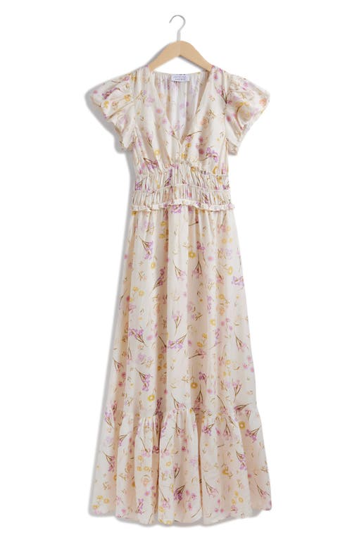 Shop & Other Stories Floral Print Puff Sleeve Maxi Dress In Yellow Dusty Light Aop