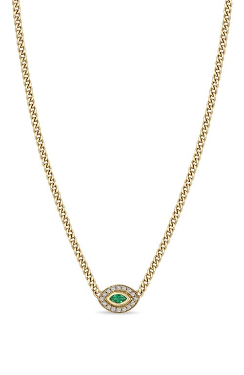 Zoë Chicco Emerald & Diamond Pavé Eye Pendant Necklace in 14K Yellow Gold at Nordstrom, Size 16