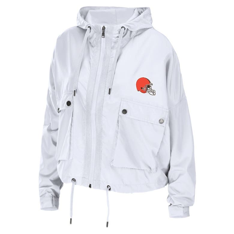 Wear By Erin Andrews White Cleveland Browns Logo Full-zip Hoodie
