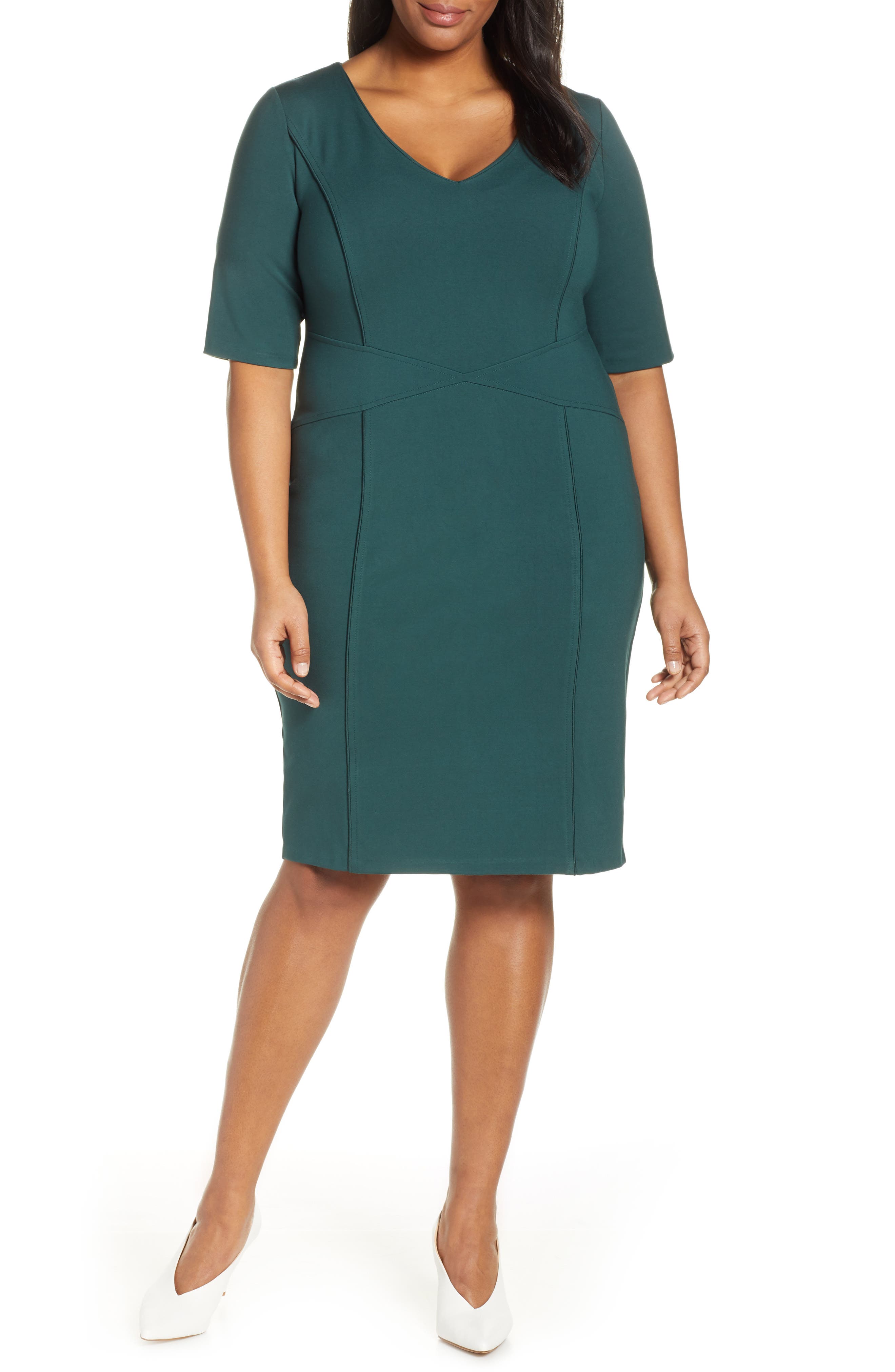 Plus Size Eloquii 9 To 5 Seam Detail Dress, Green