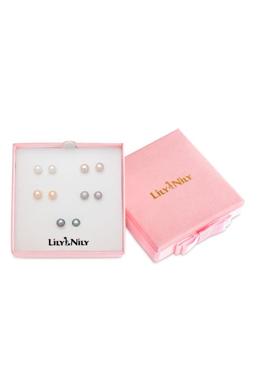 Lily Nily Kids' Set Of 5 Assorted Freshwater Pearl Stud Earrings In Multi