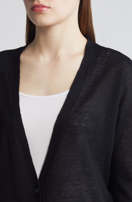 Shop Eileen Fisher V-neck Organic Linen & Organic Cotton Cardigan In Black