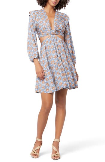 Shop Joie Maeve Floral Cutout Long Sleeve Minidress In Country Blue Multi