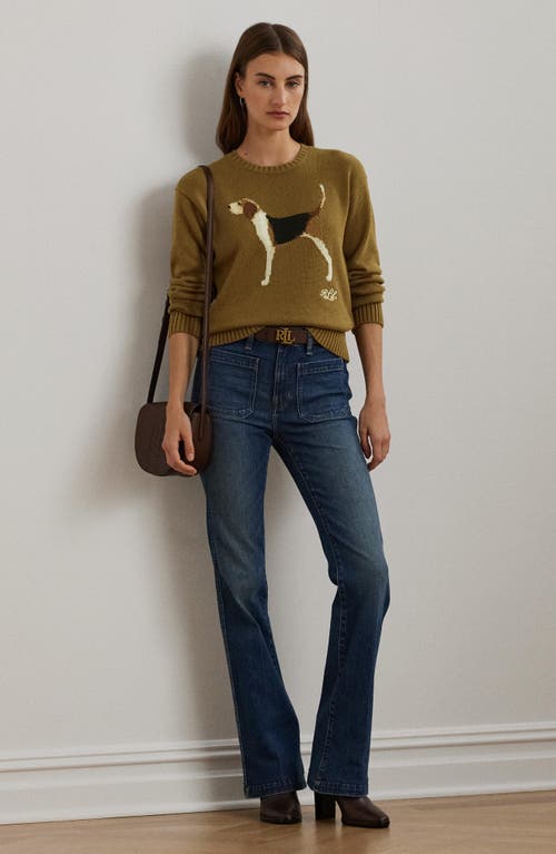 Shop Lauren Ralph Lauren Intarsia Beagle Cotton Sweater In Honey Tan