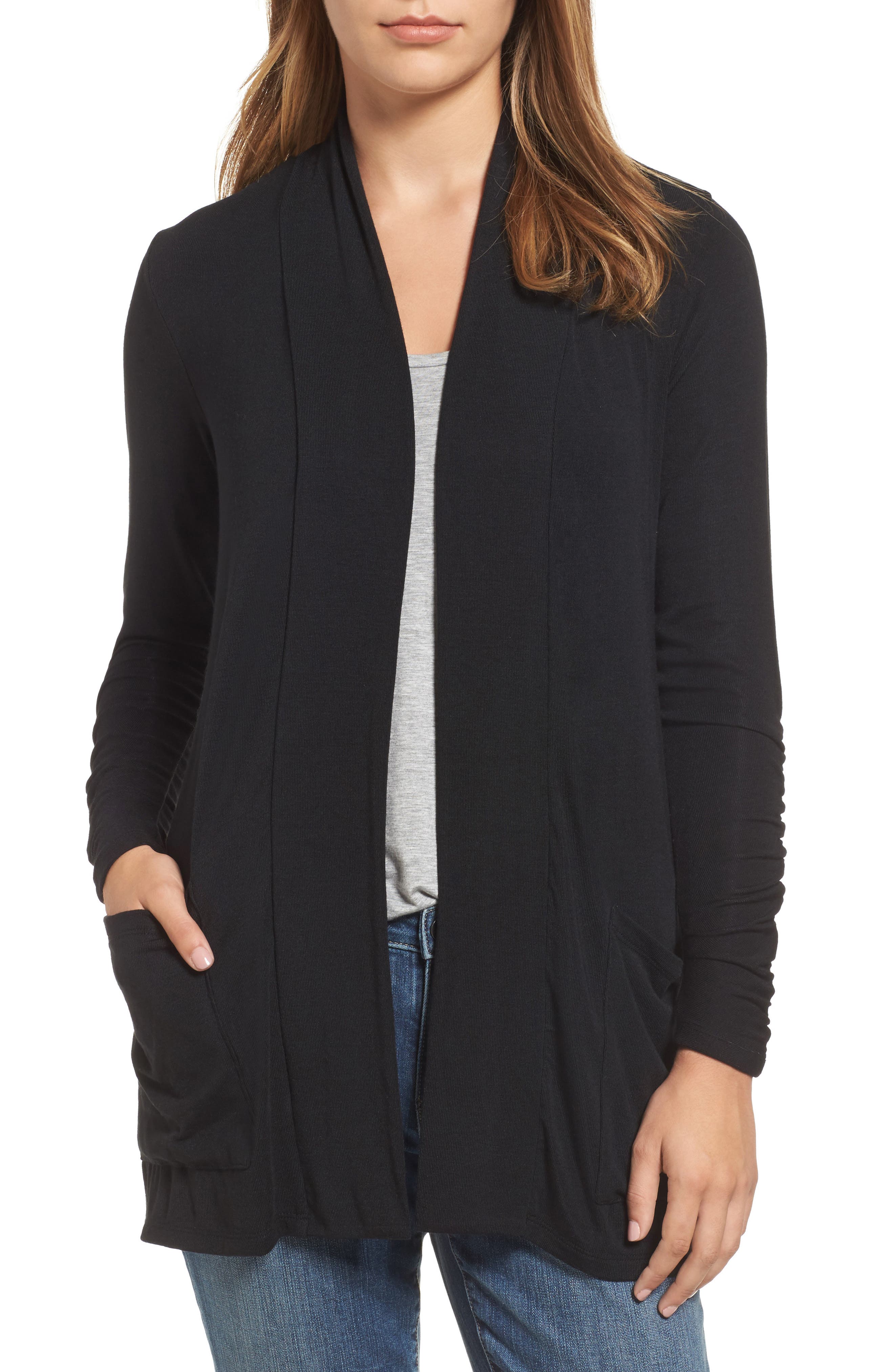 bobeau ruched sleeve cardigan