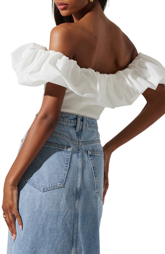 Shop Astr The Label Cherie Ruffle Off The Shoulder Top In White