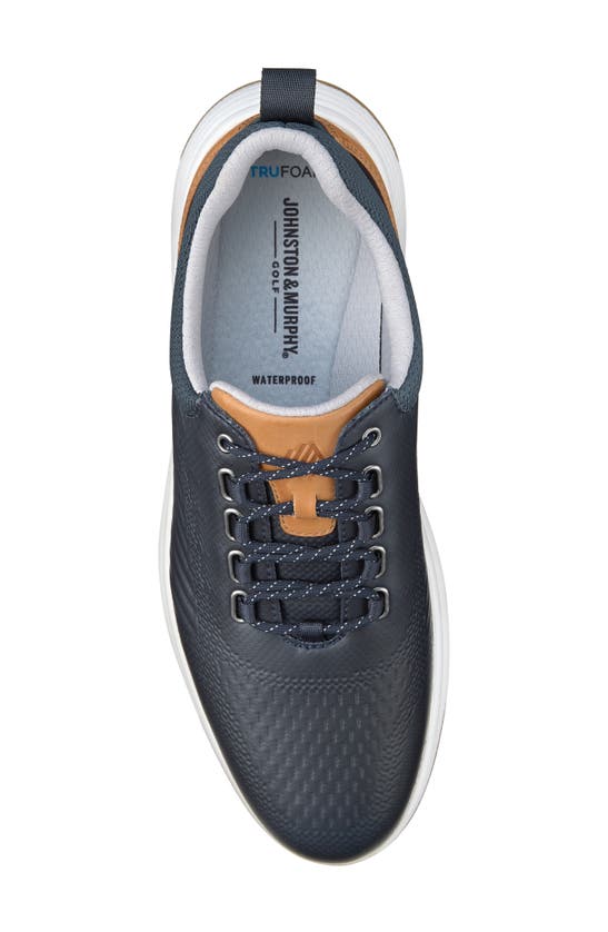 Shop Johnston & Murphy Amherst Gl1 Sport Hybrid Waterproof Golf Sneaker In Navy Coated Knit