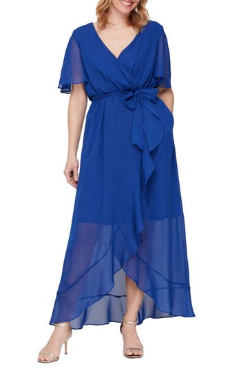 Shop Sl Fashions Flutter Sleeve Maxi Wrap Dress In Royal