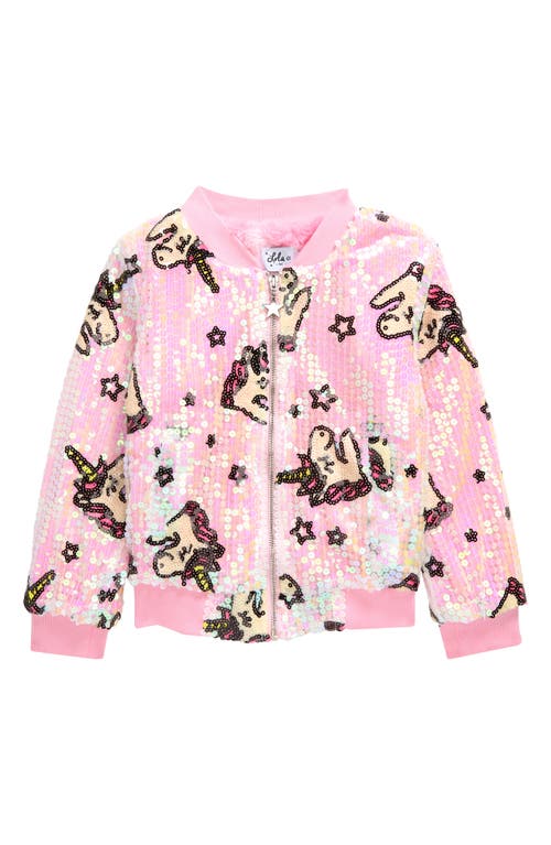 Lola & the Boys Unicorn Lovers Sequin Bomber Jacket in Pink 