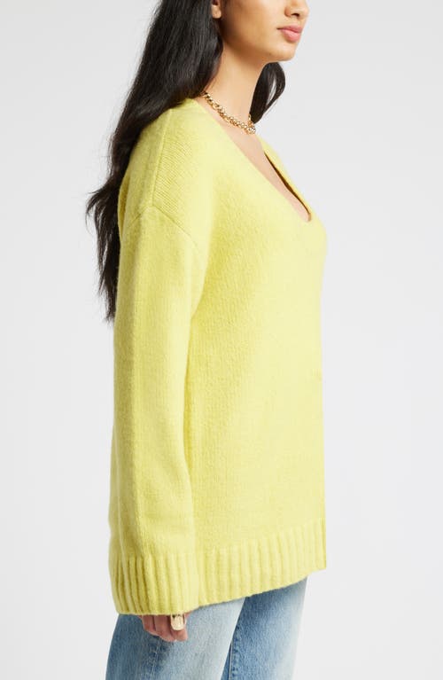 Shop Open Edit Oversize V-neck Sweater In Yellow Celery