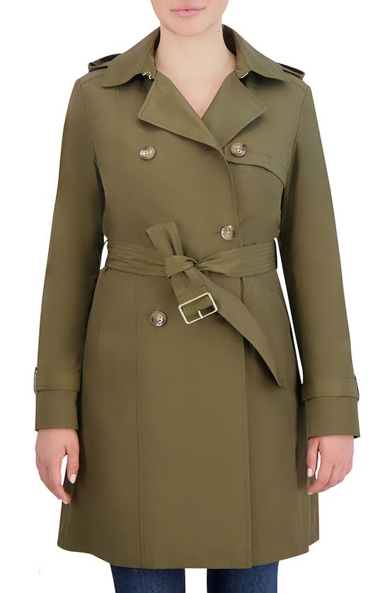 Shop Cole Haan Signature Hooded Trench Coat In Army Green