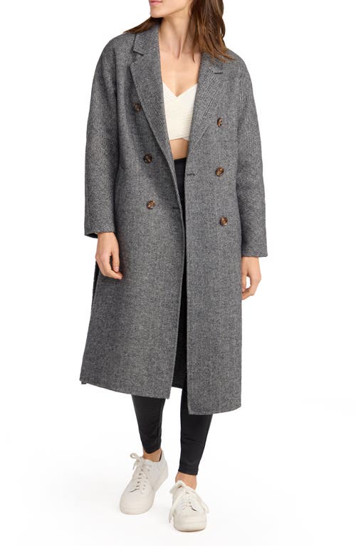Belle & Bloom Standing Still Belted Double Breasted Wool Blend Coat In Charcoal