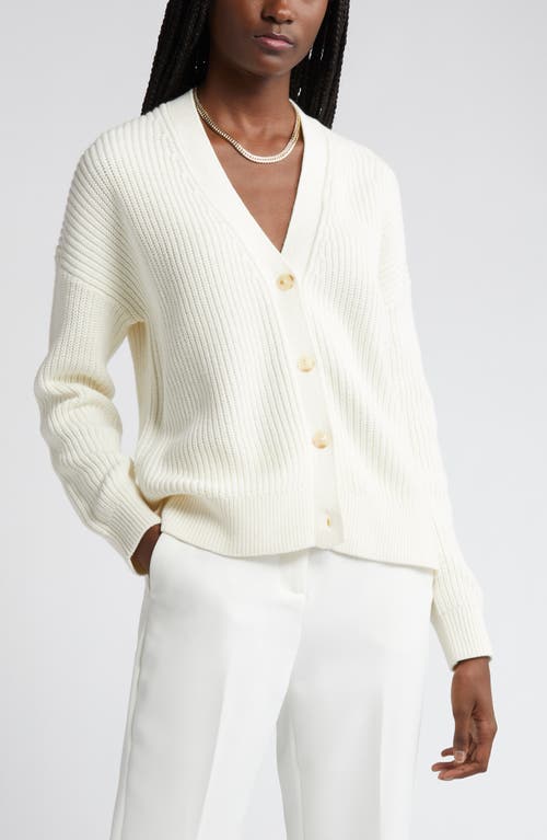 Nordstrom Rib Organic Cotton & Merino Wool Cardigan in Ivory Pristine at Nordstrom, Size Xx-Large