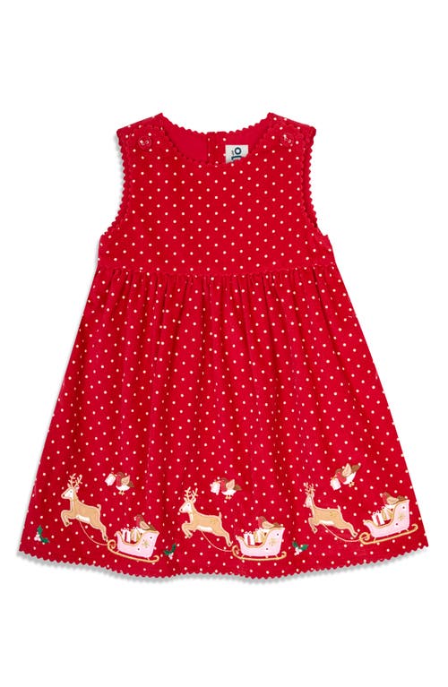 Shop Jojo Maman Bébé Jojo Maman Bebe Reindeer Appliqué Polka Dot Holiday Sleeveless Cotton Corduroy Dress In Red