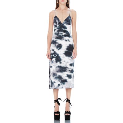 Afrm Cleo Tie Dye Rib Plunge Neck Dress, Black