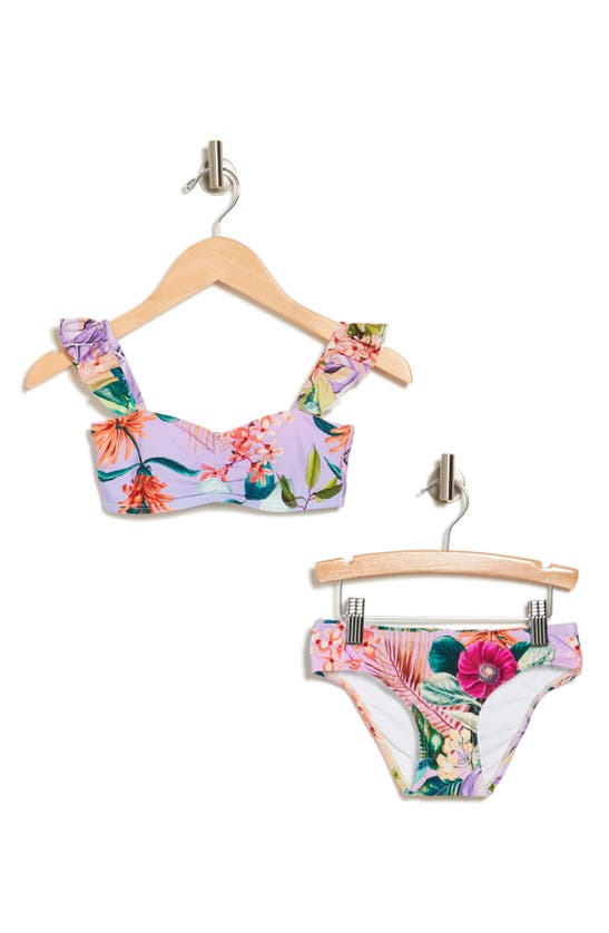 Shop Pq Swim Kids' Tropical Two-piece Bikini In Lavender Oasis