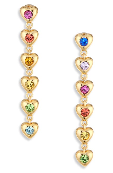 Heart Crystal Linear Drop Earrings