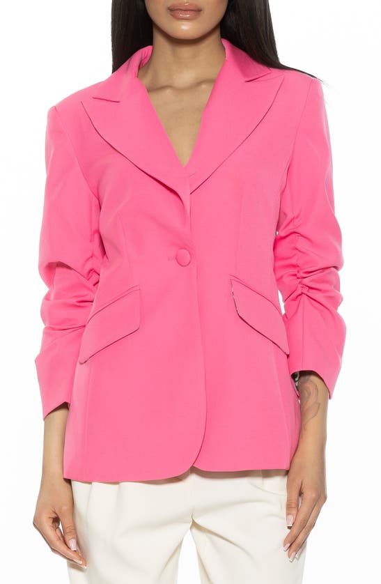 Shop Alexia Admor Ruched Sleeve One-button Blazer In Hot Pink