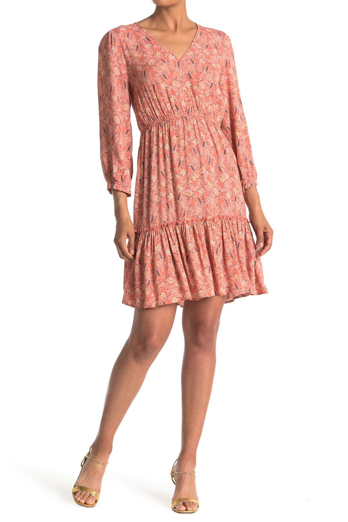 Susina Paisley Printed Tiered Boho Dress In Rust/copper1