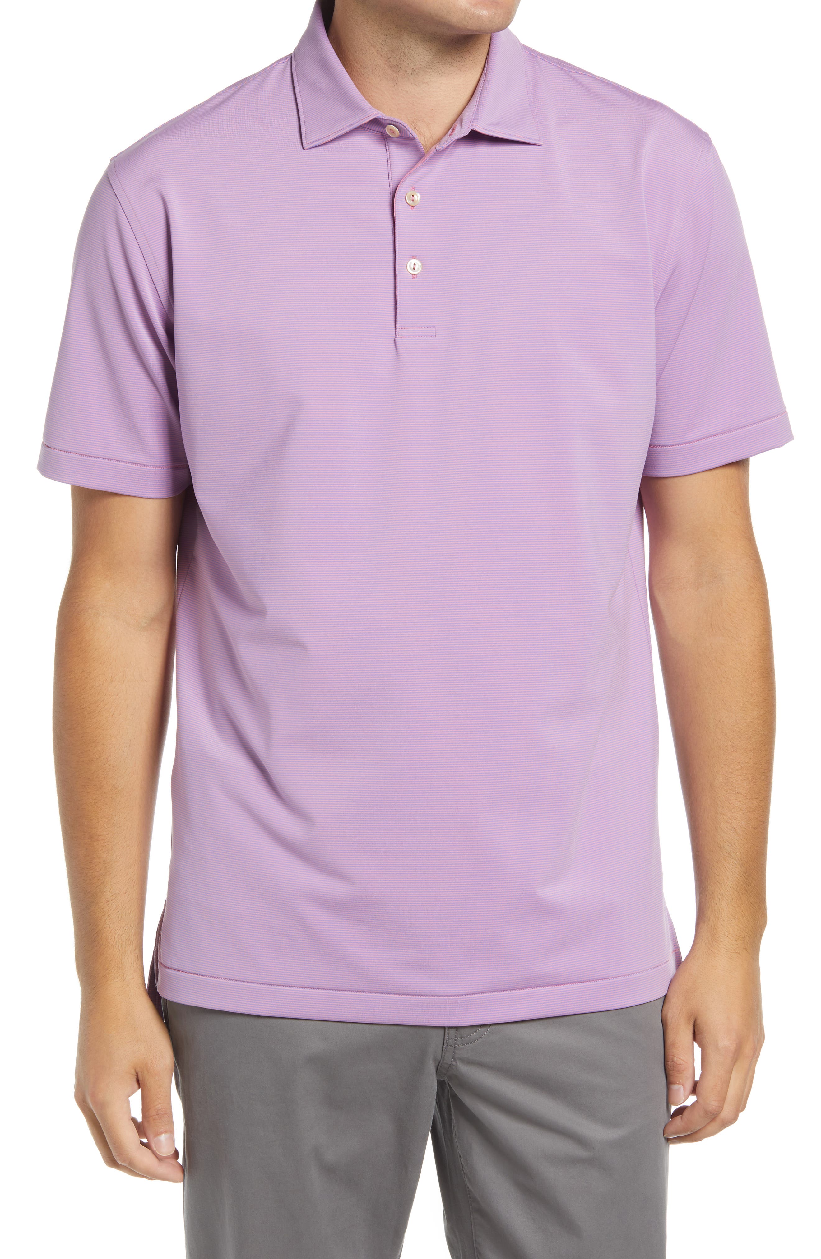 purple and yellow polo shirt