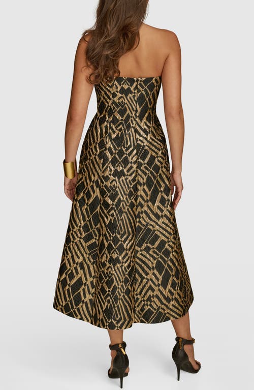 Shop Donna Karan New York Metallic Jacquard Strapless Flare Gown In Black/sand Multi