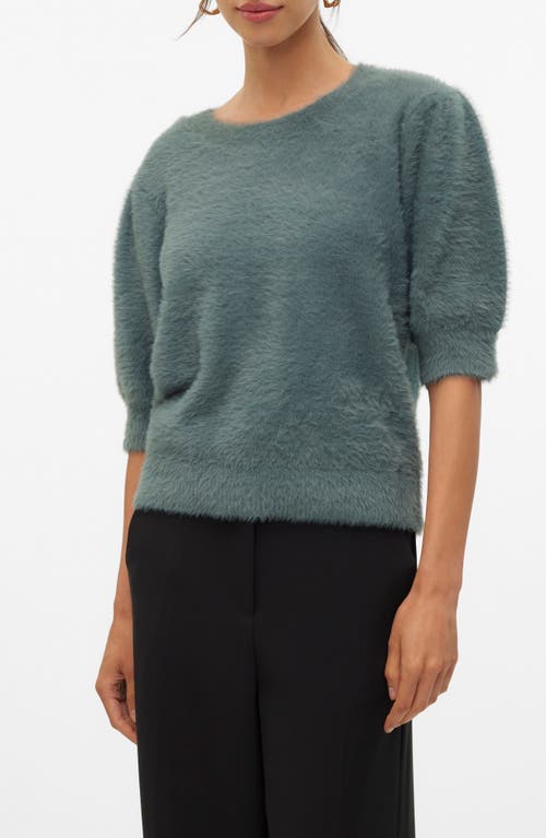 VERO MODA Alina Fuzzy Elbow Sleeve Sweater in Balsam Green 