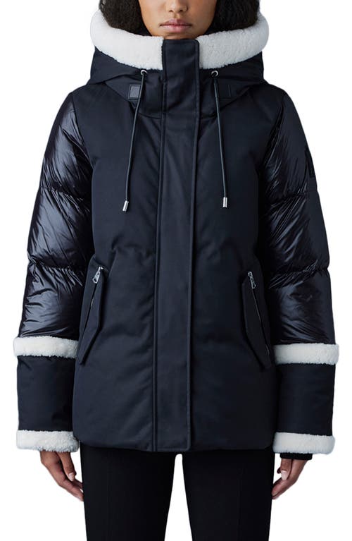 Mackage Cyrah Water Repellent 800 Fill Power Down Puffer Jacket With Genuine Shearling Trim In Black-cream