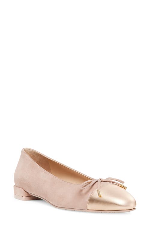 Shop Stuart Weitzman Sleek Cap Toe Bow Flat In Fawn/ballet Leather