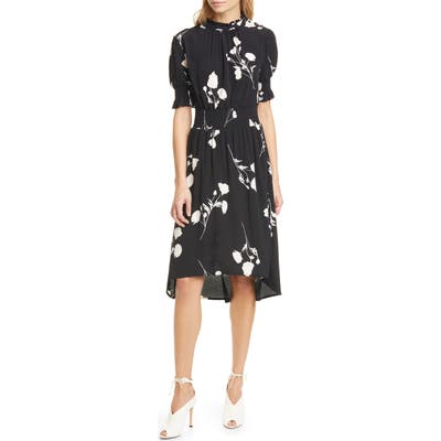 Ba & sh Poppy Print Smocked Waist High/low Dress
