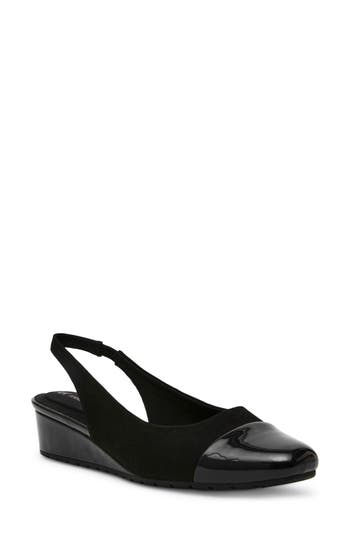Anne Klein Monica Slingback Wedge Heel In Black Stretch