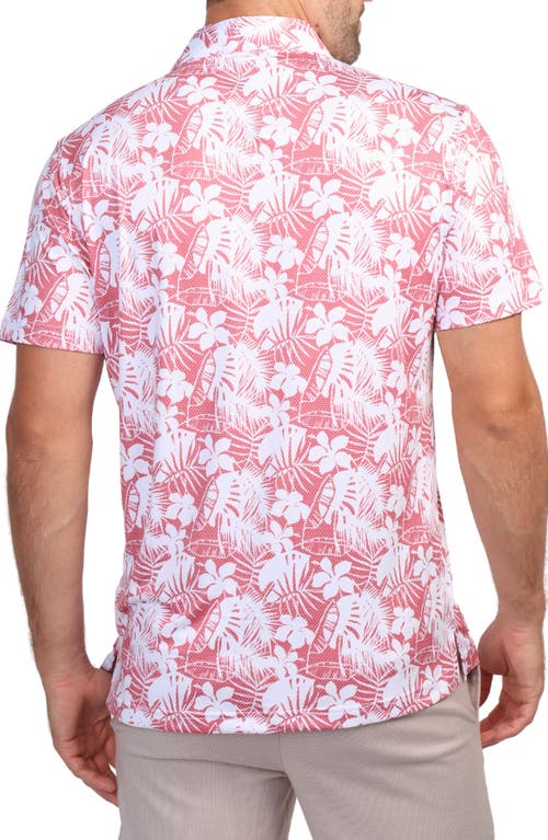 Tailorbyrd Tropical Hibiscus Print Performance Polo In Nantucket Red