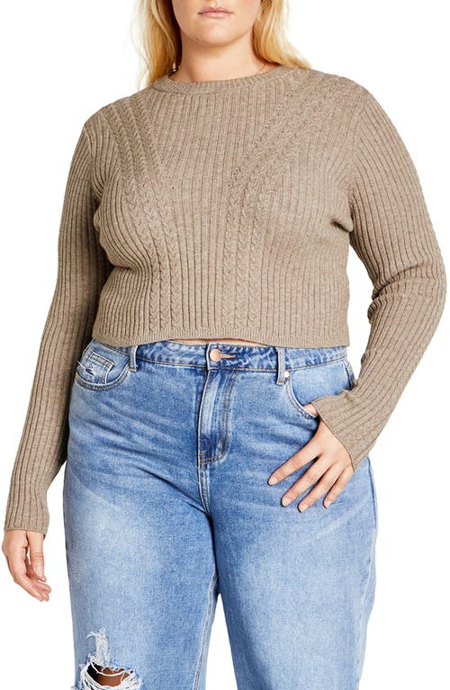 Shop City Chic Mixed Stitch Crewneck Sweater In Taupe