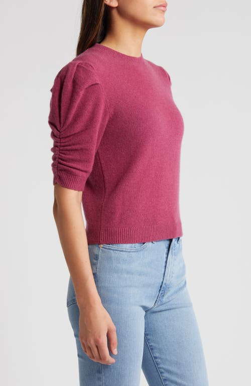 Shop Frame Ruched Sleeve Recycled Cashmere & Wool Sweater In Dragon Fruit