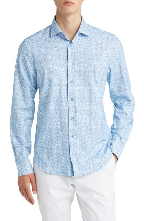 Emanuel Berg 4Flex Medallion Print Knit Button-Up Shirt in Blue