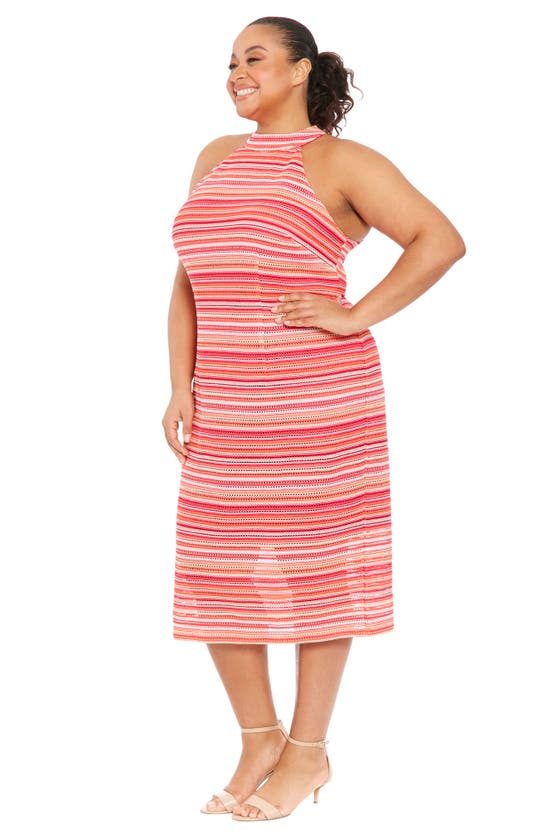 Shop London Times Stripe Halter Neck Knit Midi Dress In Pink Multi