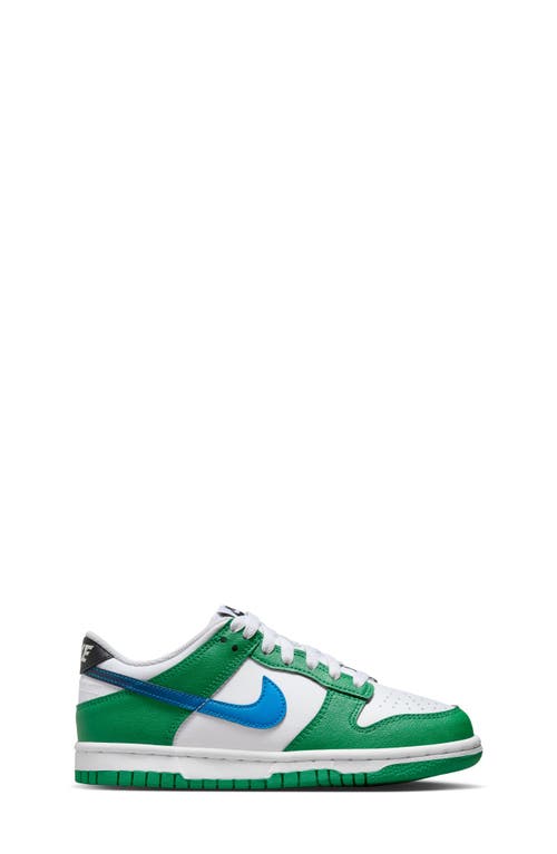 Shop Nike Kids' Dunk Low Basketball Sneaker In Malachite/blue/black