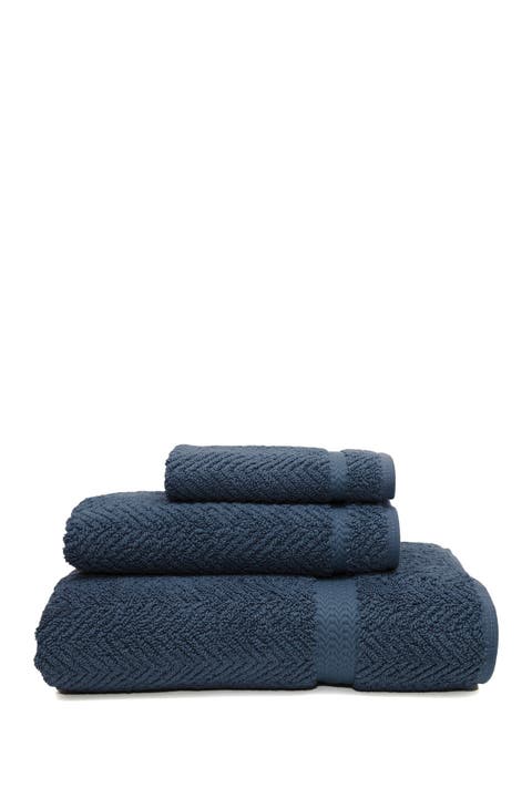 Easton Embellished 3 Piece Turkish Cotton Towel Set Linum Home Textiles Midnight Blue