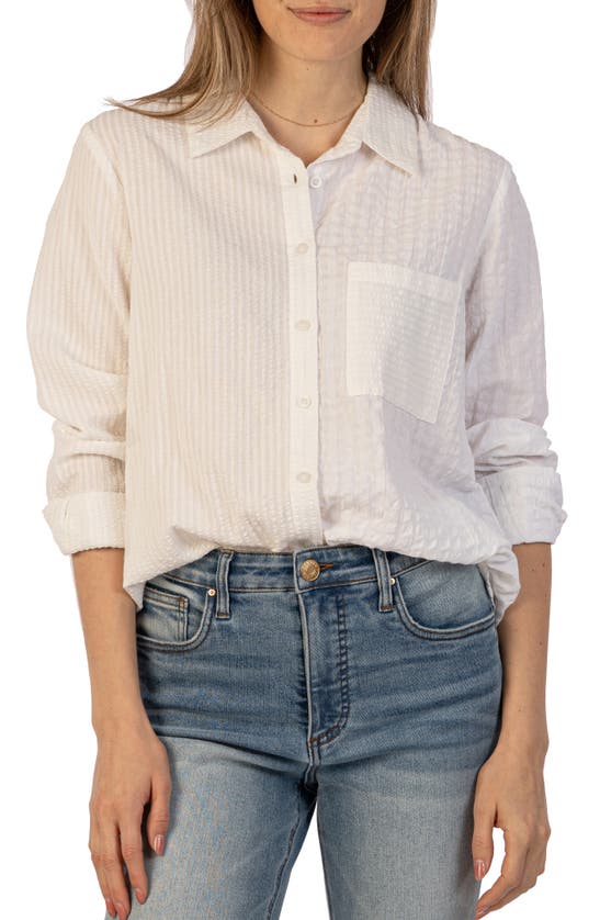 Kut From The Kloth Texture Stripe Cotton Button-up Shirt In White