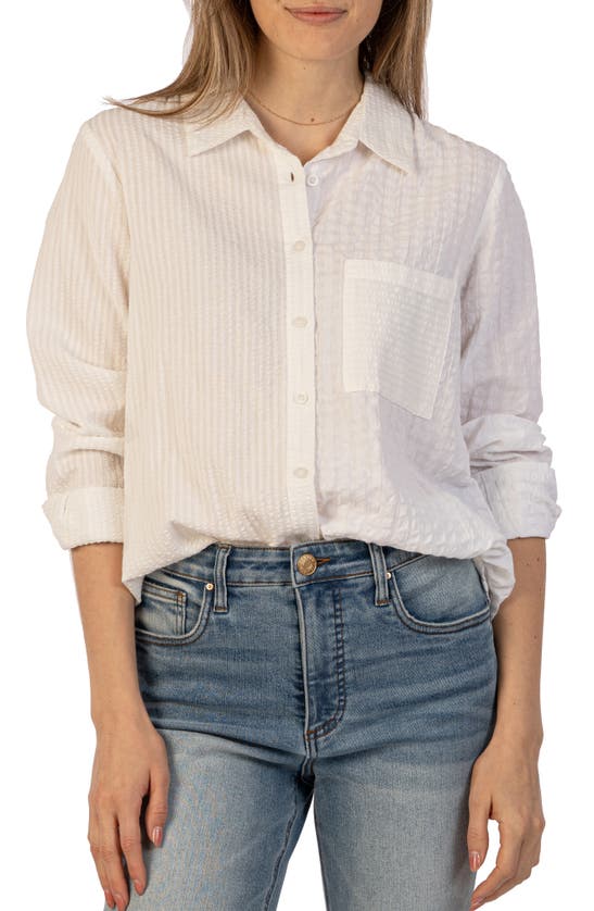 KUT FROM THE KLOTH KUT FROM THE KLOTH TEXTURE STRIPE COTTON BUTTON-UP SHIRT